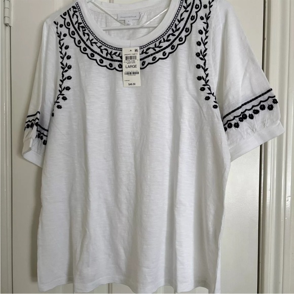Charter club Embroidery Elbow sleeve knit top. Size L - Picture 1 of 4